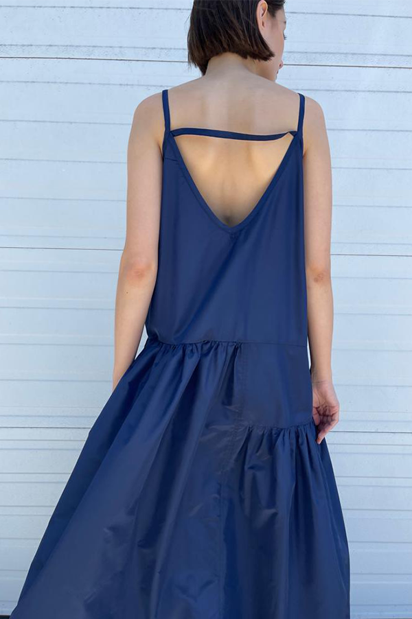 Sofia Silk Slip Dress in Navy – Des Kohan
