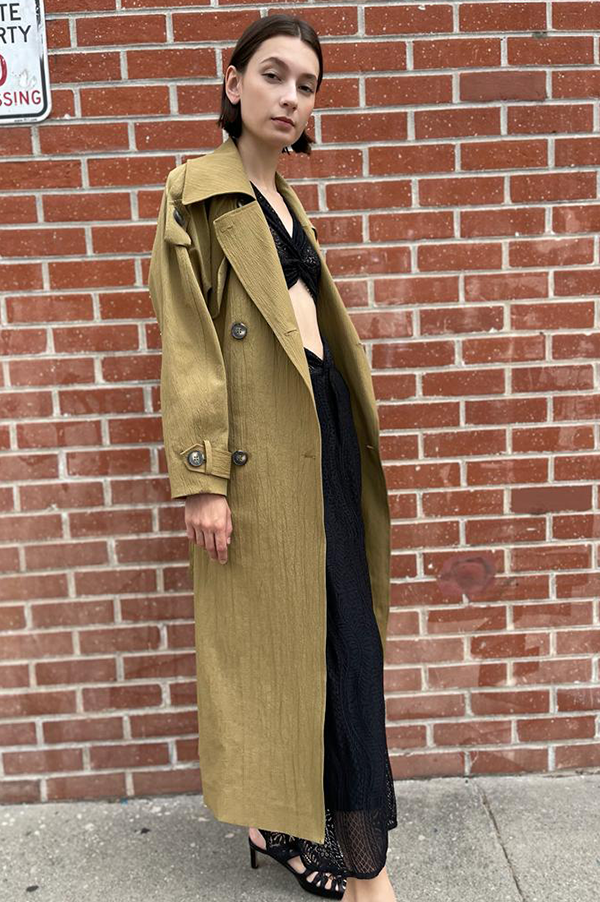 Textured Trench Coat in Dull Gold (Sold Out)