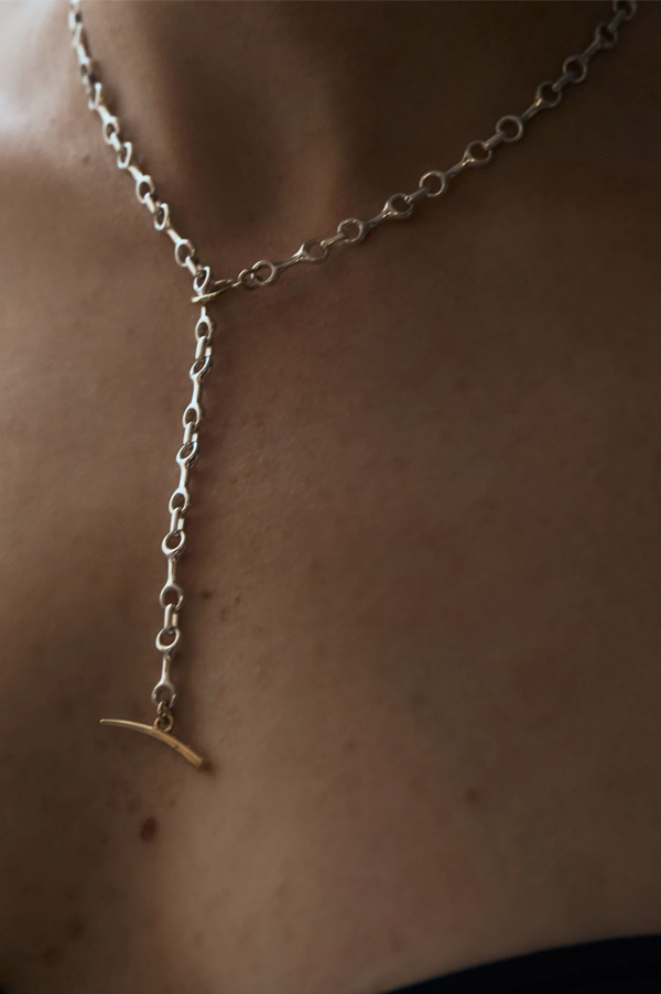 Two Tone 15MM Double Beam Chain Necklace with Tusk Clasp
