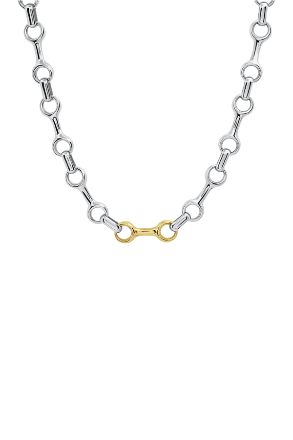 Two Tone 15MM Double Beam Chain Necklace with Tusk Clasp