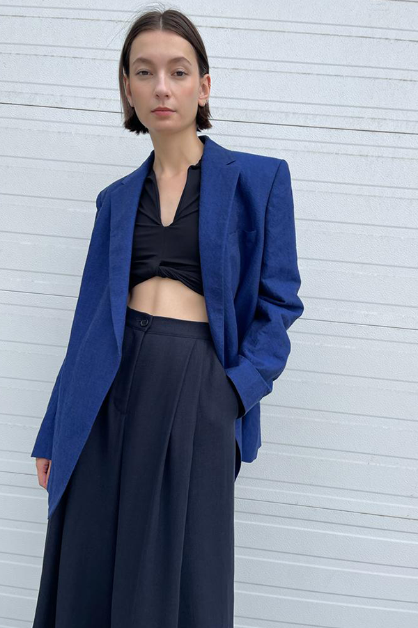 Dusan Wide Leg Linen Pants in Navy