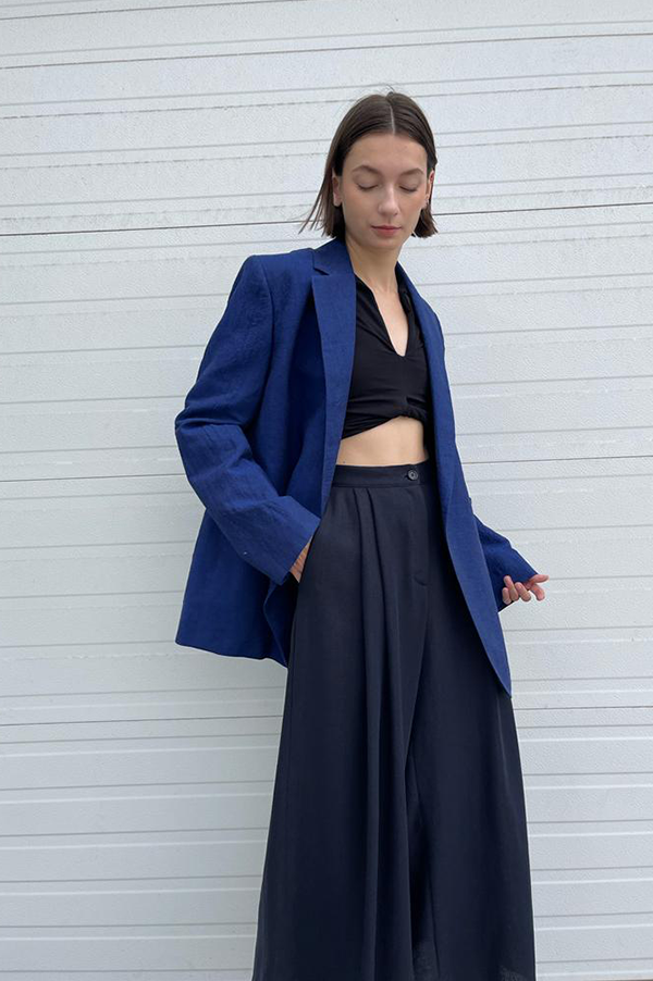 Dusan Wide Leg Linen Pants in Navy