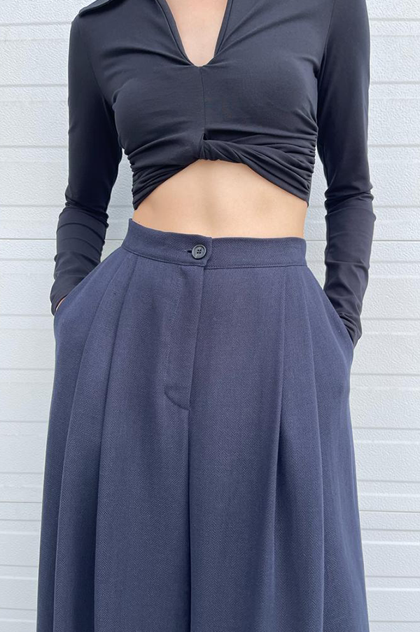 Dusan Wide Leg Linen Pants in Navy