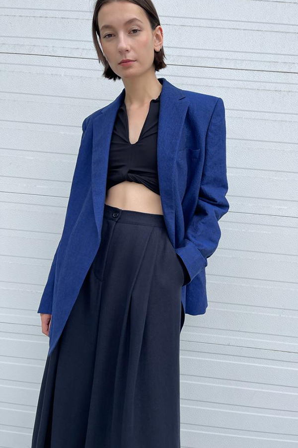 Dusan Wide Leg Linen Pants in Navy