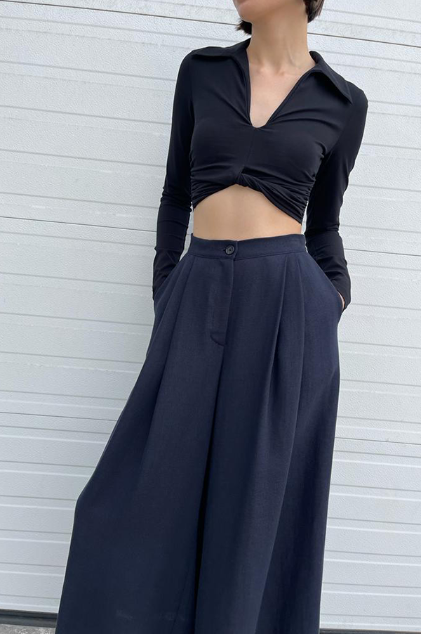 Dusan Wide Leg Linen Pants in Navy