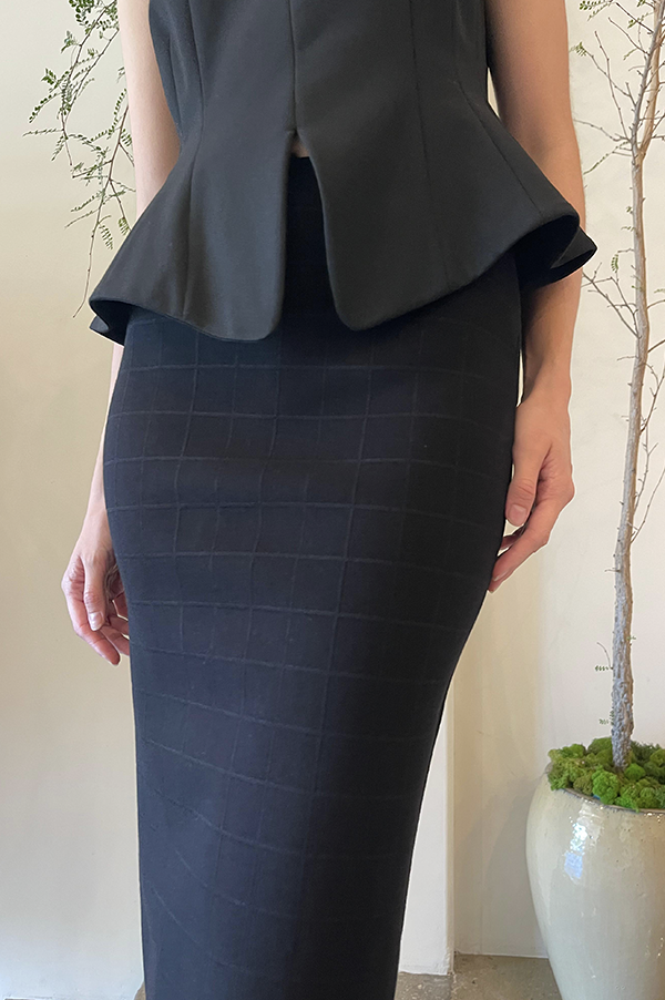 Windowpane Petra Skirt in Black Shine Combo