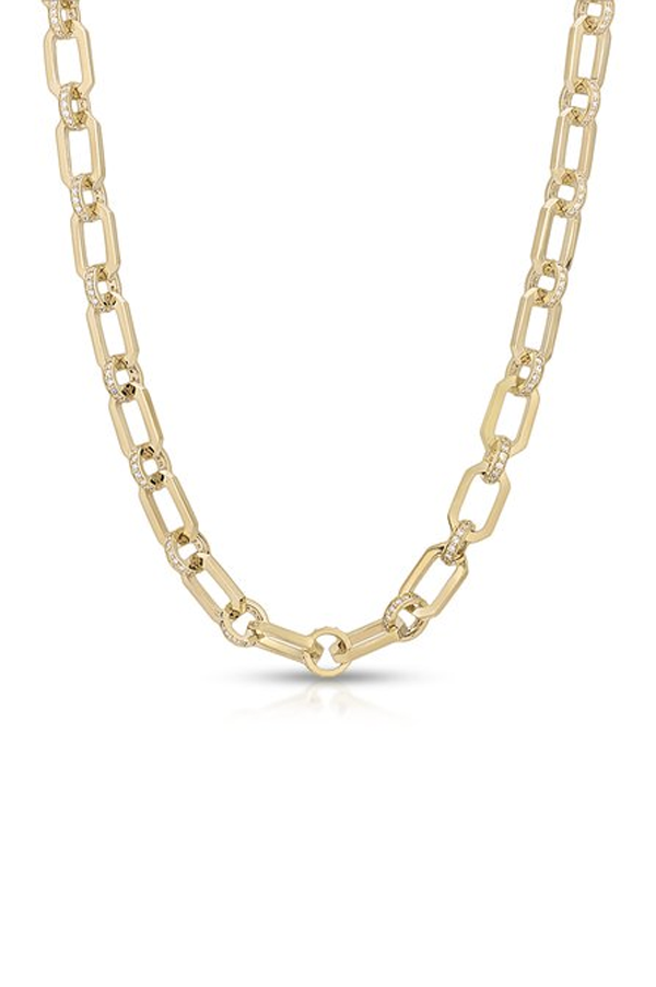 Octagon Link Necklace with Diamond Rondelles