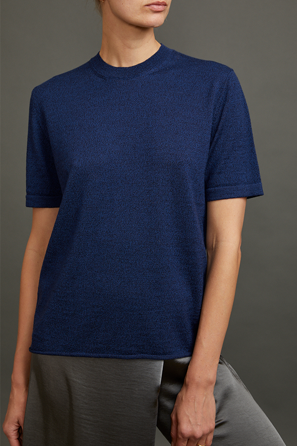 Kaitly Knit T-Shirt In Melange Blue
