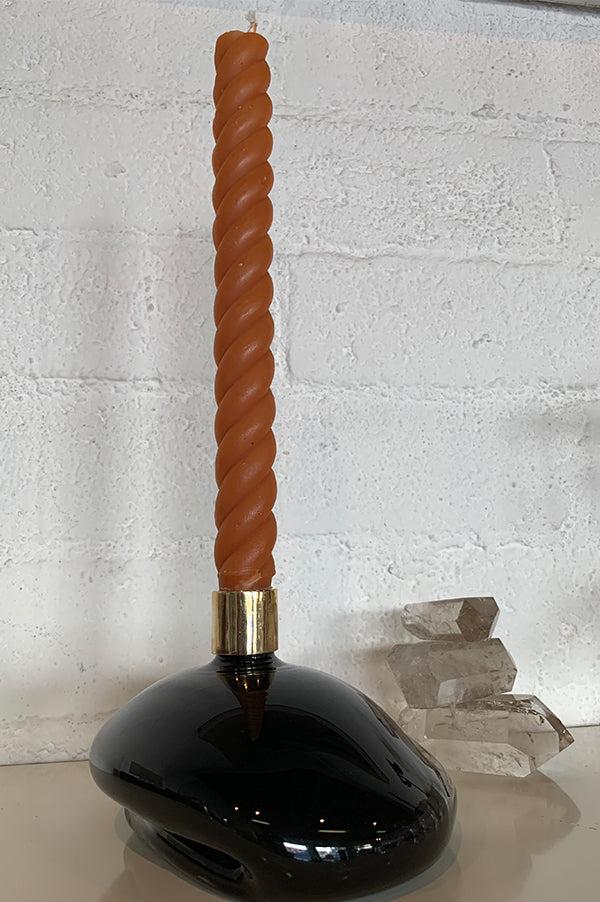 Aesa Black Glass + Bronze Candlestick Holder