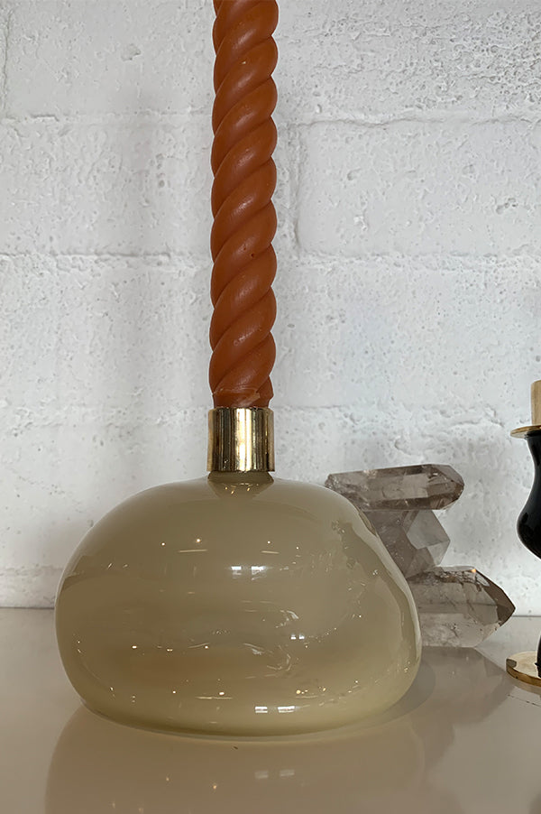Cream Glass + Bronze Candlestick Holder
