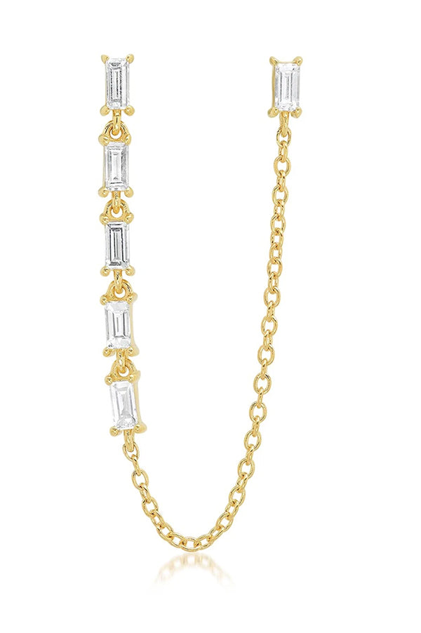 Diamond Baguette Link and Chain Stud