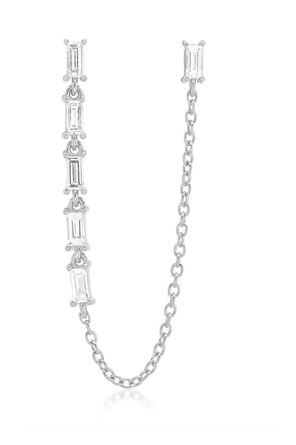 Diamond Baguette Link and Chain Stud