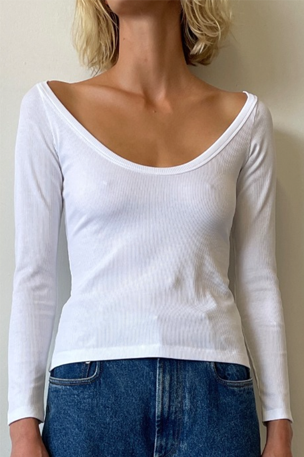 Deep Scoop Blouse in White