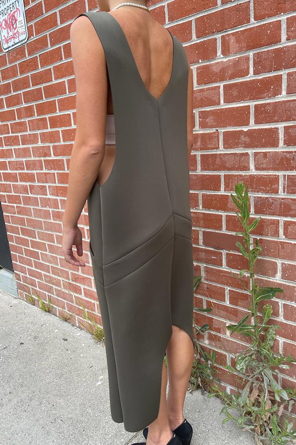 Deep V Pullover Dress in Army Green