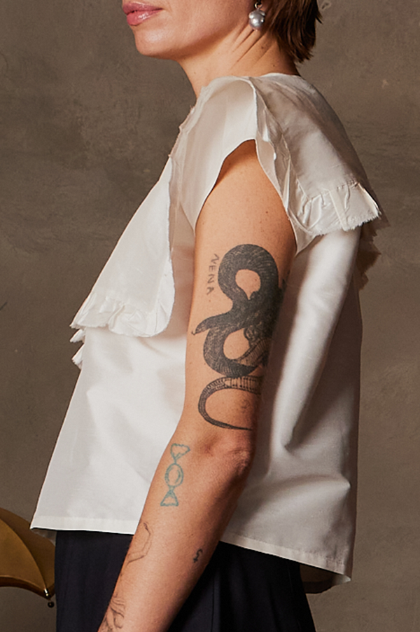 Silk taffeta gallery cropped blouse in white Chelsea Mak