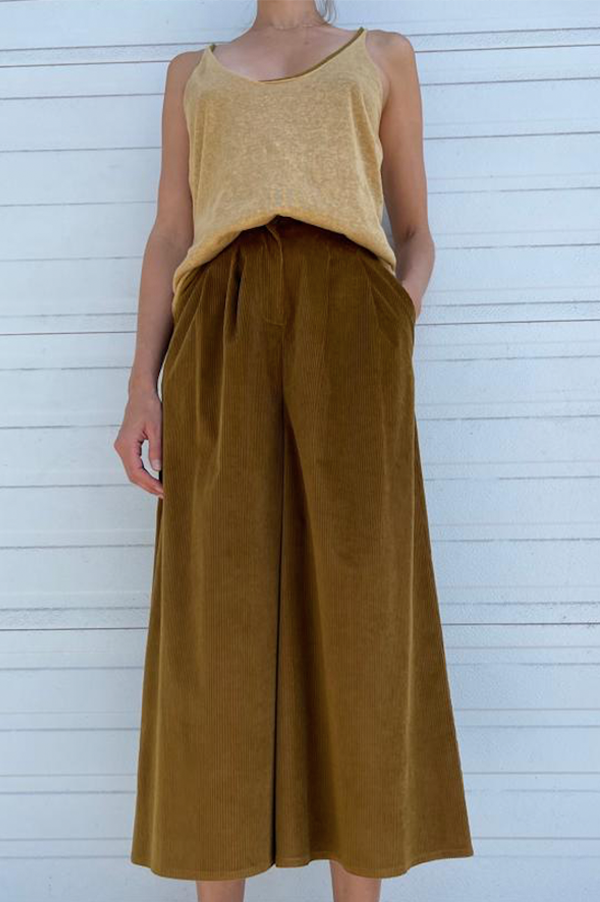 Dusan High waisted cashmere corduroy pants in golden brown