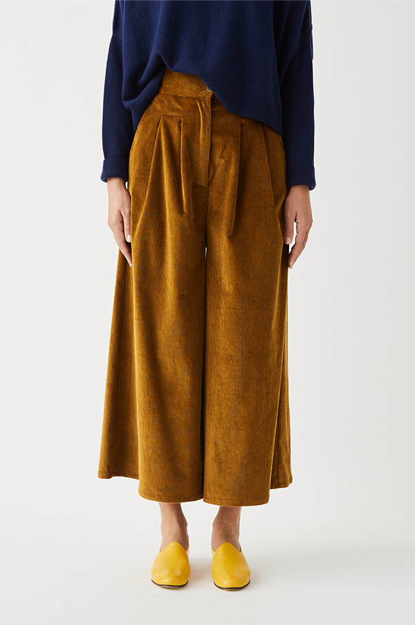 Dusan High waisted cashmere corduroy pants in golden brown