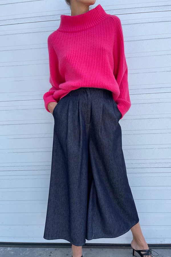 High Waist Wool Cotton Denim in Navy