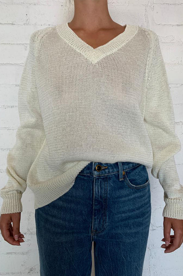 KOHEN Ecru Open Weave V-Neck Sweater