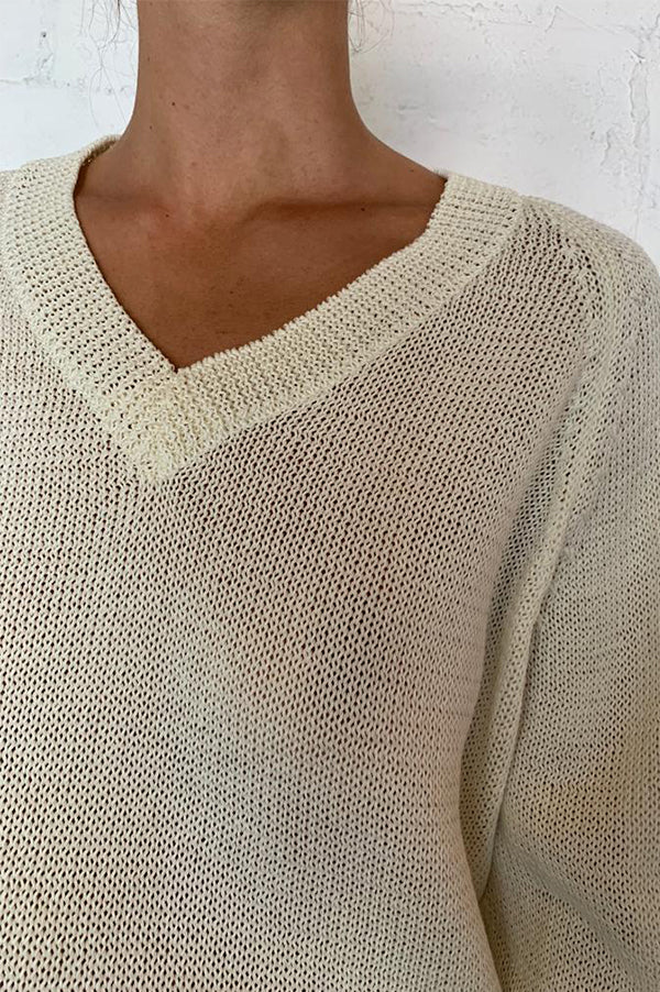 KOHEN Ecru Open Weave V-Neck Sweater (Sold Out)