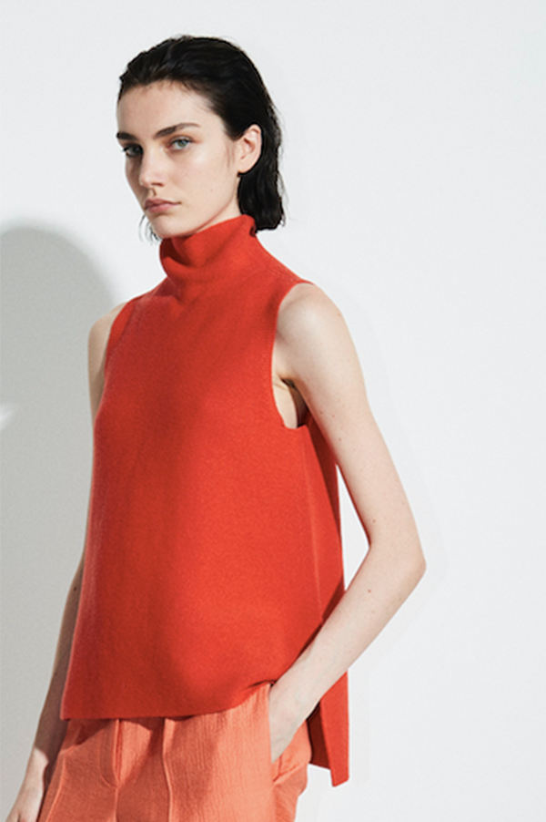Kewit Whole Garment Knit Sleeveless Top in Red Coral