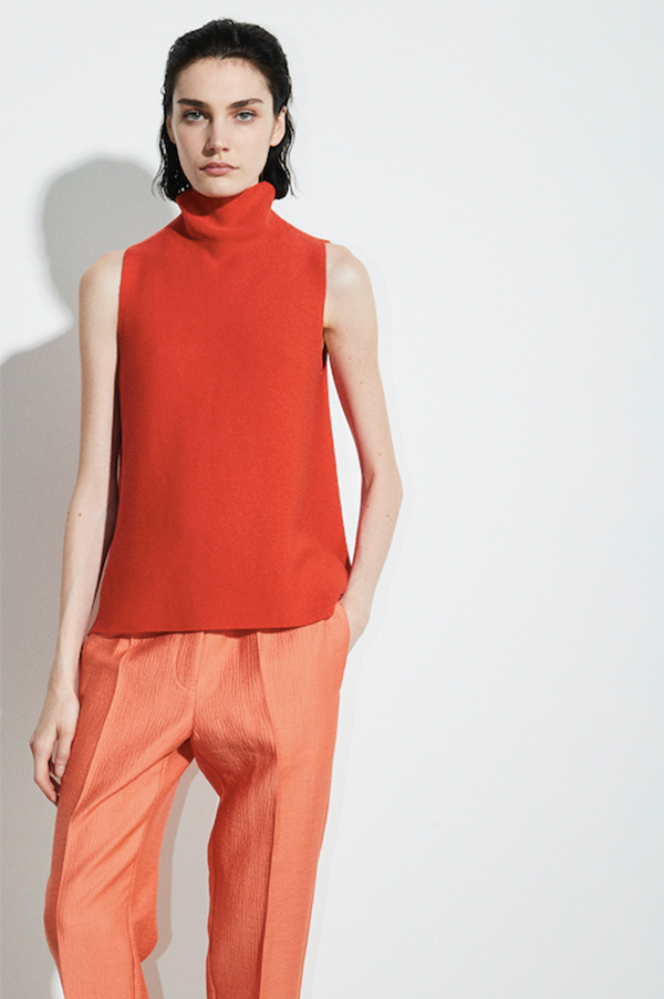Kewit Whole Garment Knit Sleeveless Top in Red Coral