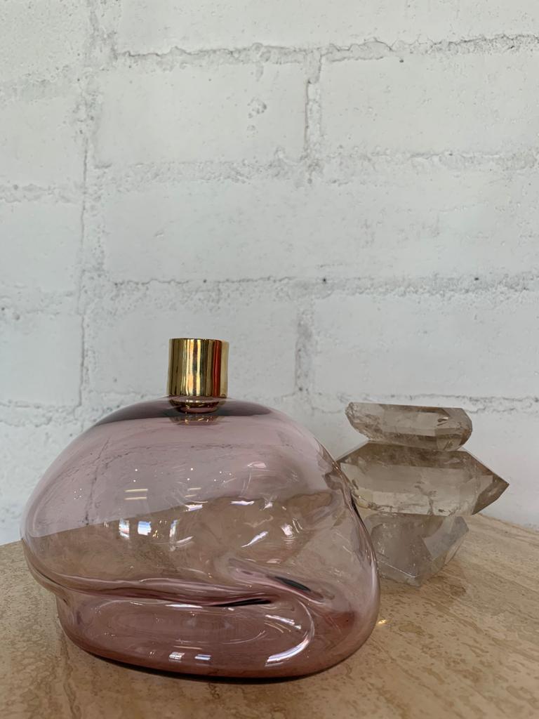 Lavender Glass + Bronze Candlestick Holder