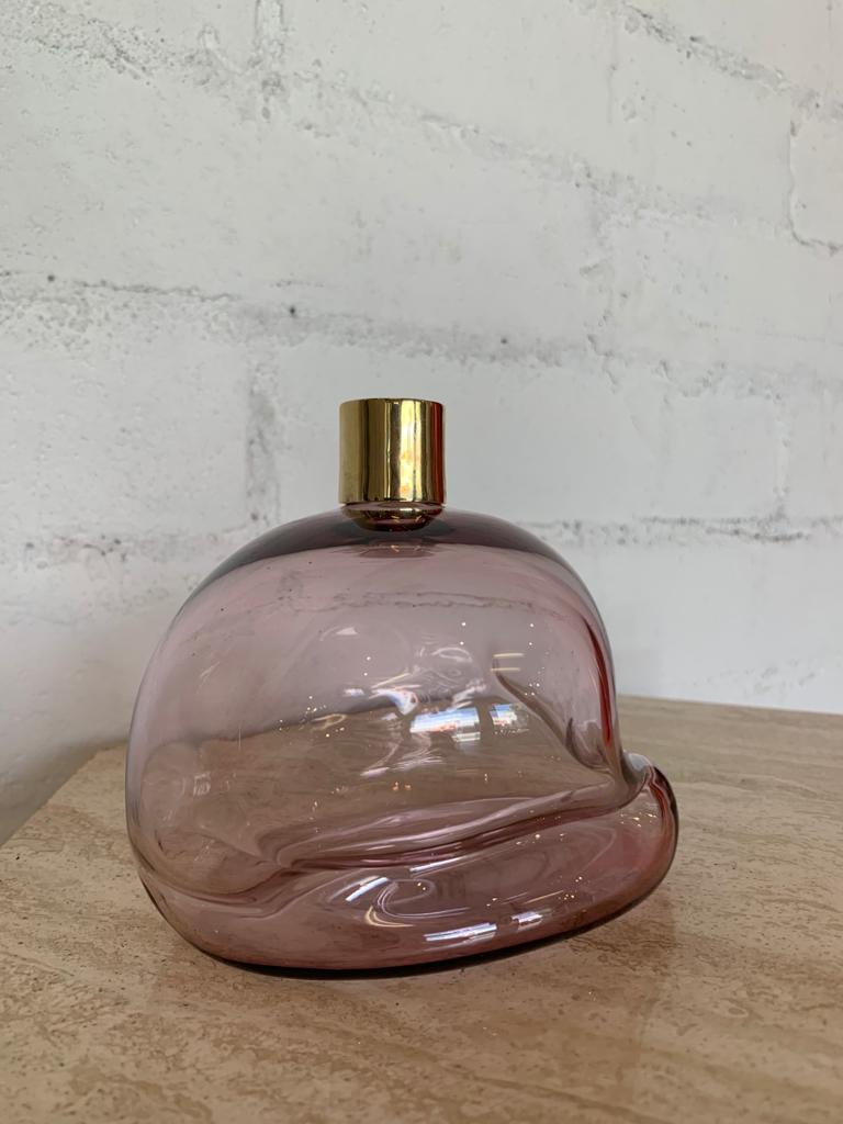 Lavender Glass + Bronze Candlestick Holder