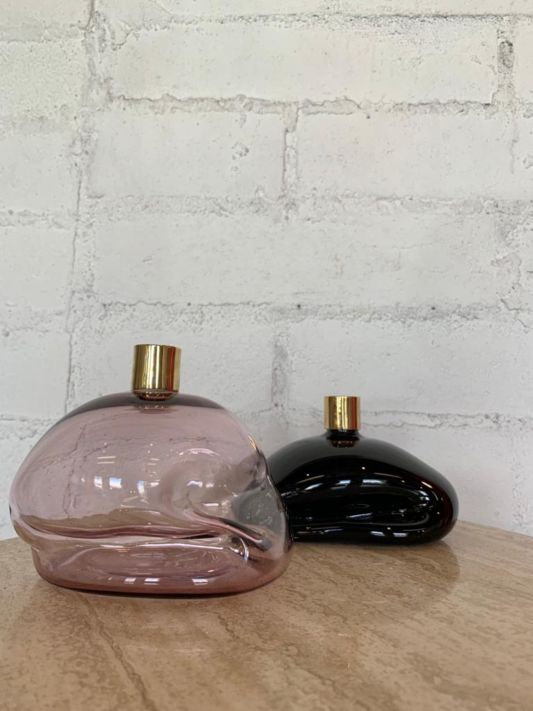Lavender Glass + Bronze Candlestick Holder