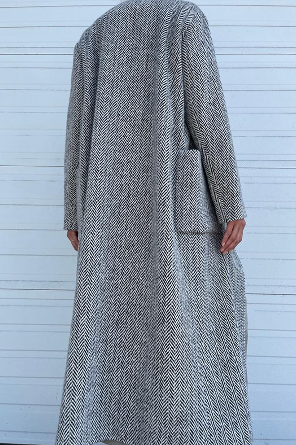 Long Herringbone Coat in Black and White (Sold Out)
