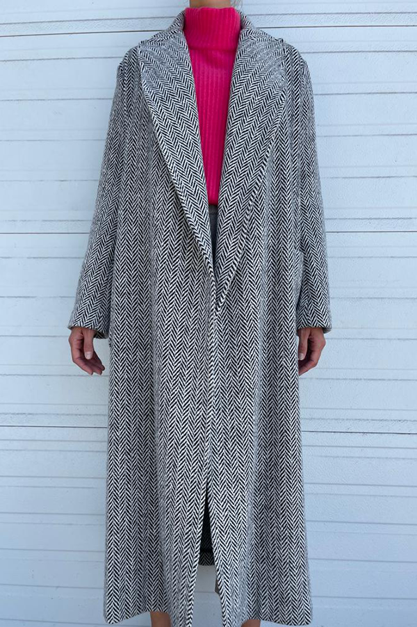 Long Herringbone Coat in Black and White (Sold Out)