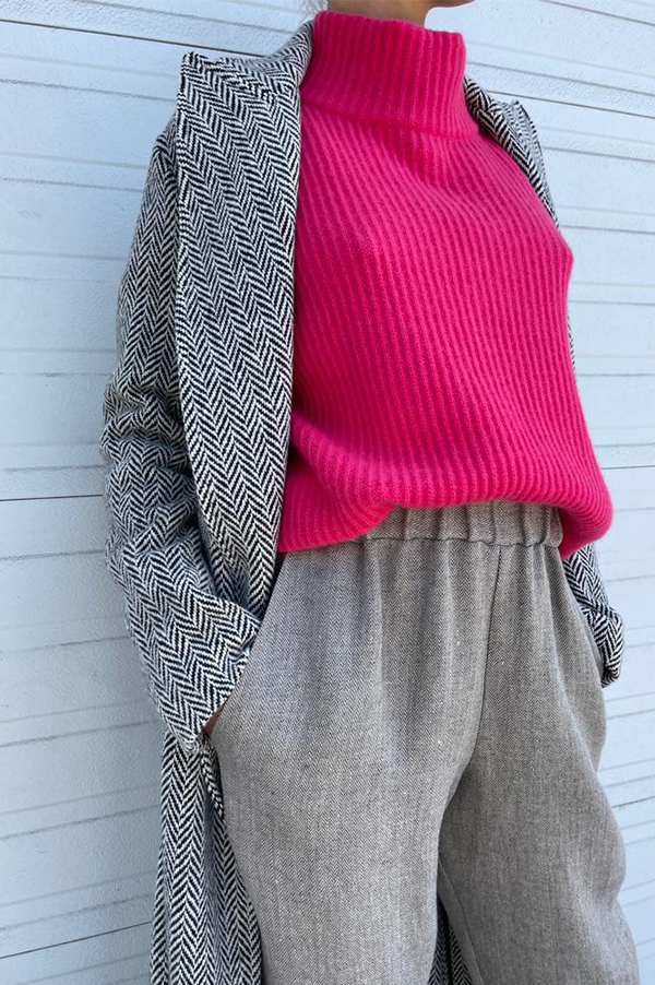 Long Herringbone Coat in Black and White (Sold Out)