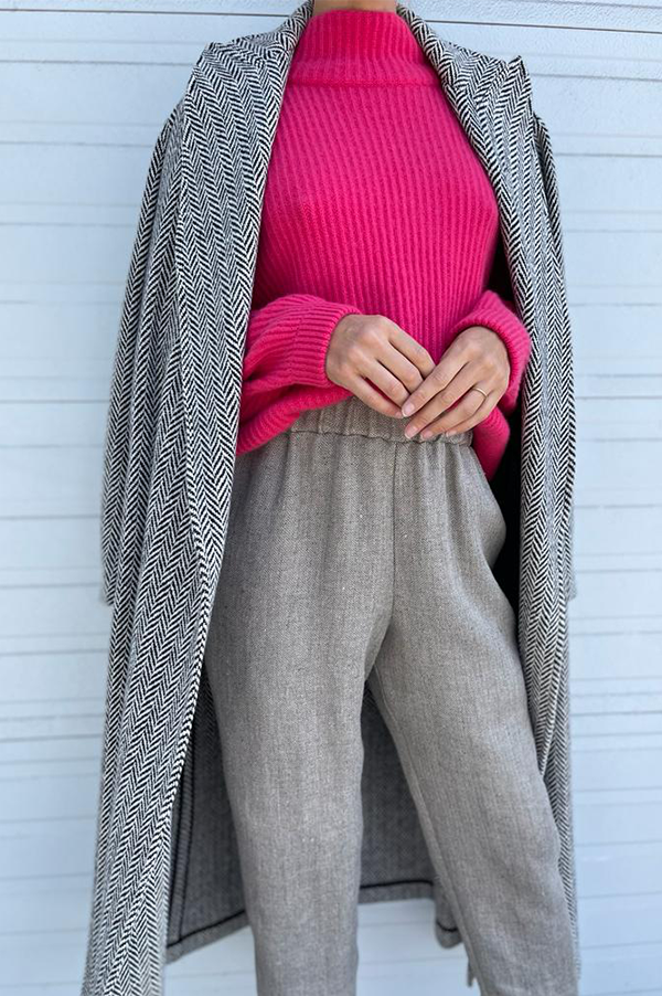 Long Herringbone Coat in Black and White (Sold Out)