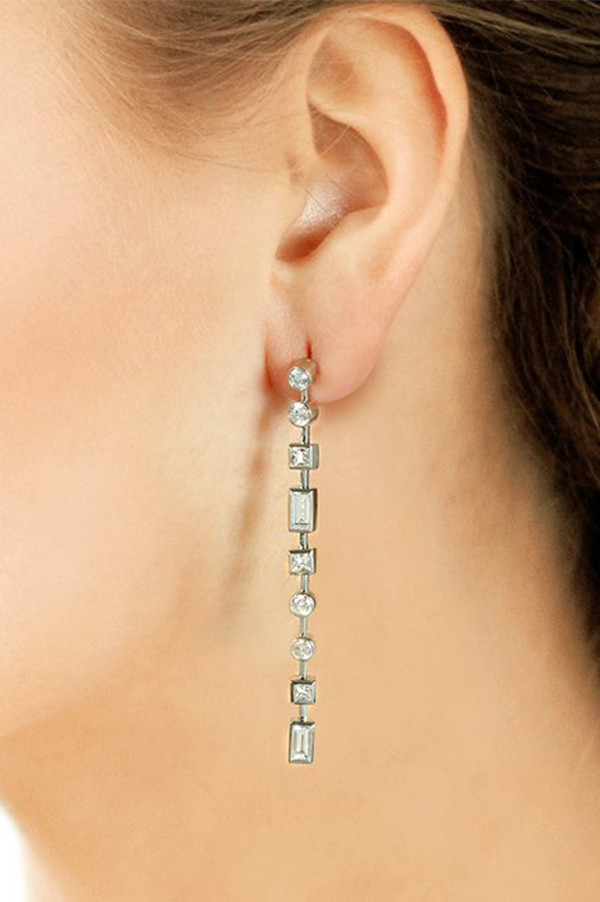 Long Platinum Diamond Earrings