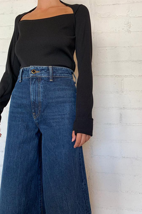 Long Sleeve Open Neck Rib Top