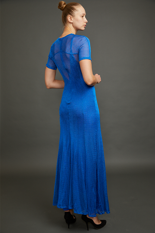 Metallic Royal Blue Sunrise Sparkle Knit Dress Des Kohan Metallic Royal Blue Sunrise Sparkle Knit Dress Des Kohan
