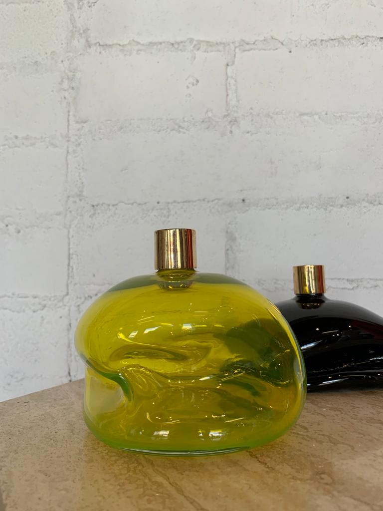 Neon Glass + Bronze Candlestick Holder