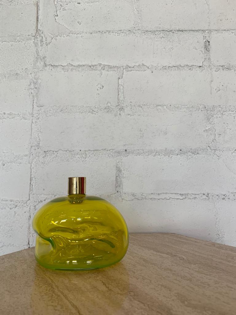 Neon Glass + Bronze Candlestick Holder
