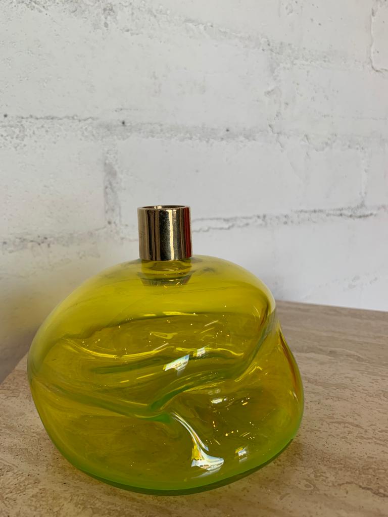 Neon Glass + Bronze Candlestick Holder