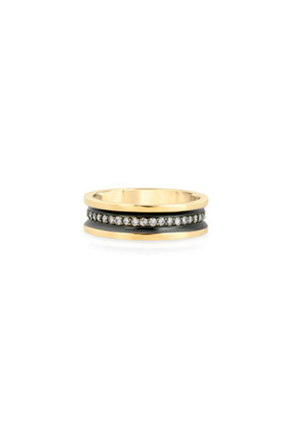 Diamond Line 14K Gold Thin Band with Black Ruthenium Trim