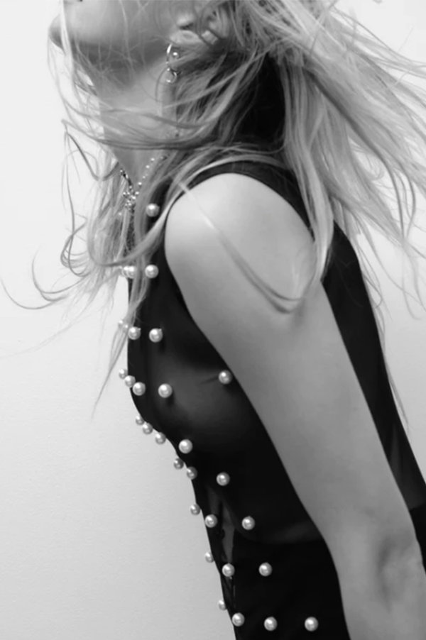 Pearl Embellished Dress in Black Des Kohan Pearl Embellished Dress in Black Des Kohan
