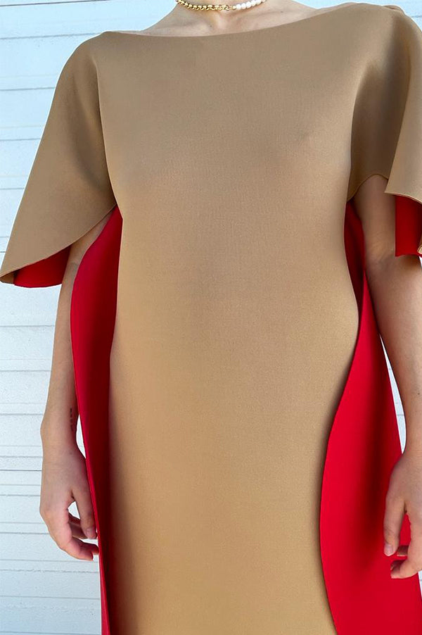 Reversible Scallop Dress in Red/Camel