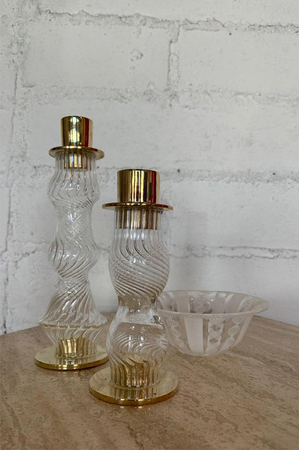 Short Clear Glass + Bronze Candlestick Holder