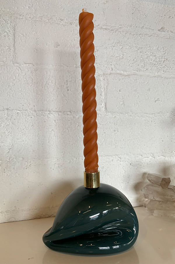 Smoke Glass + Bronze Candlestick Holder