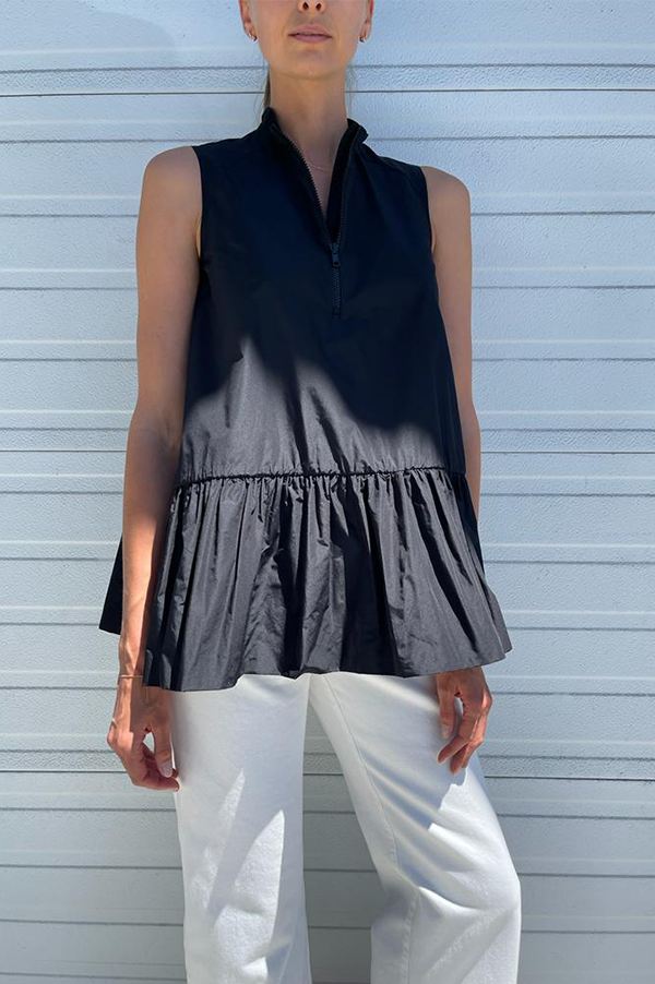 Taffeta Sleeveless Top in Black