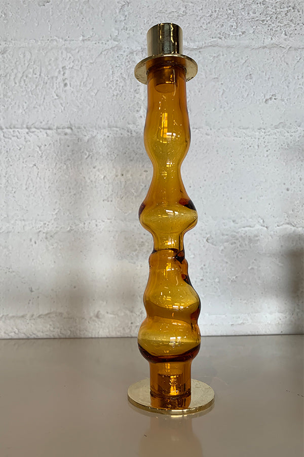 Tall Citrine Glass + Bronze Candlestick Holder