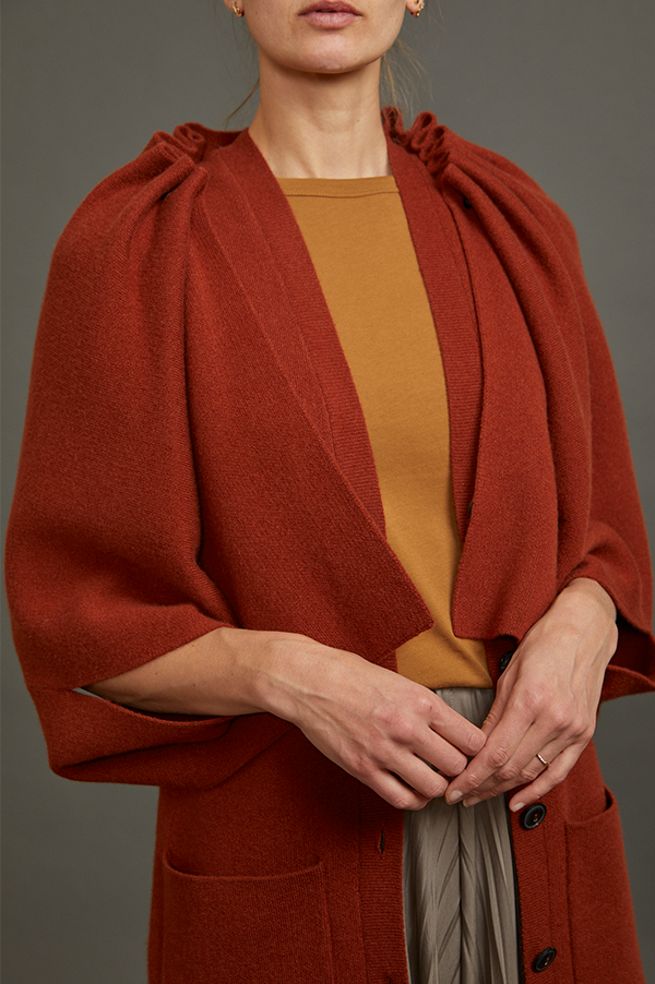 Cardigan with Detachable Cape in Rust
