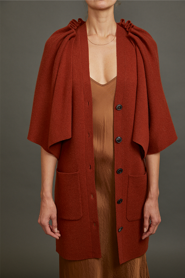 Cardigan with Detachable Cape in Rust