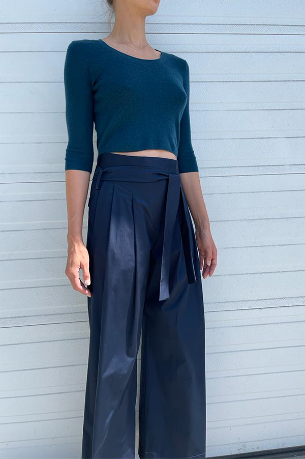 Dusan cotton wide leg pant with belt in navy