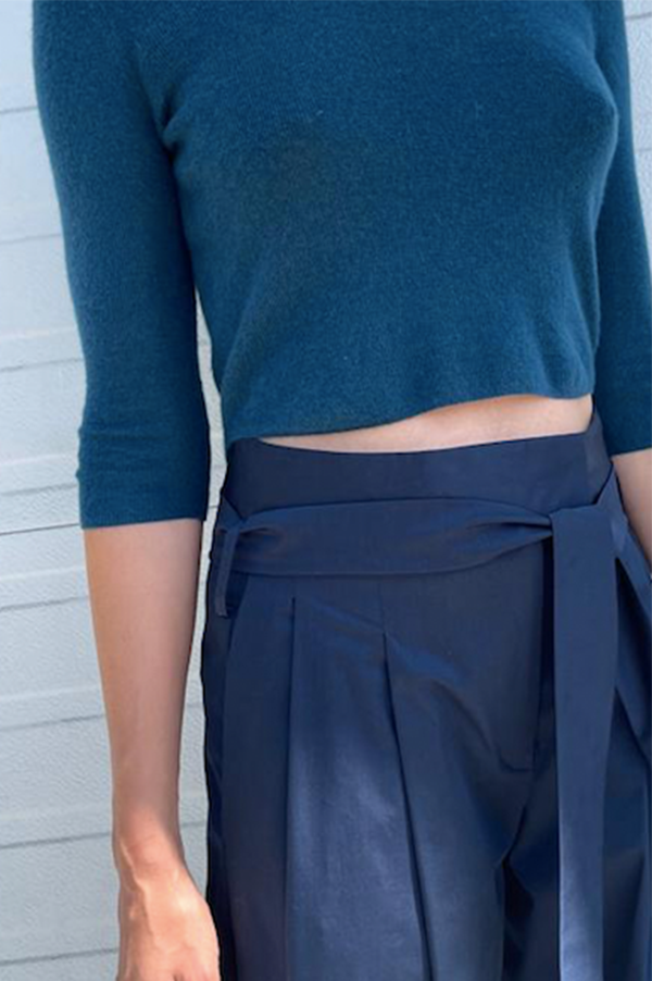  Dusan cotton wide leg pant with belt in navy